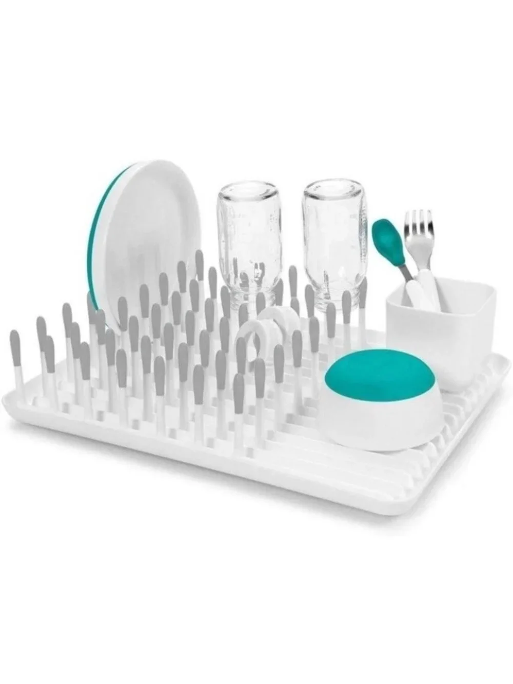OXO Tot Large Drying Rack Bottles Countertop Silicone Gray White Baby Toddle NIB